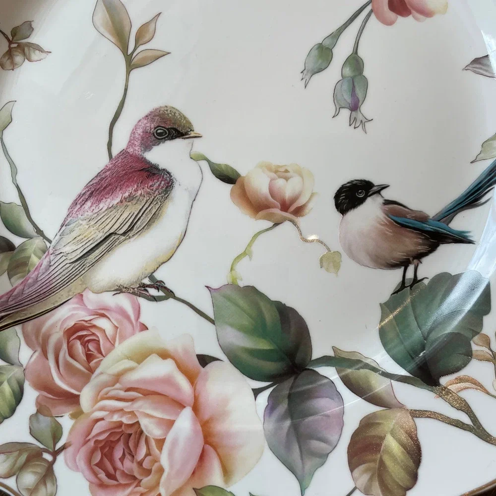 NEW Grace Teaware Floral Birds Porcelain Dinner Plates 11” Set of 4